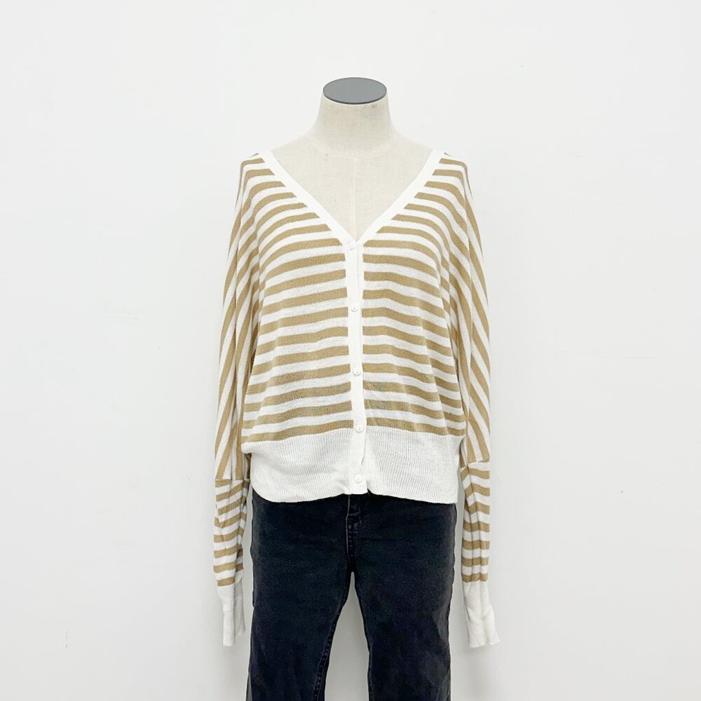 RD Style Striped Cardigan Small Cream/Ivory